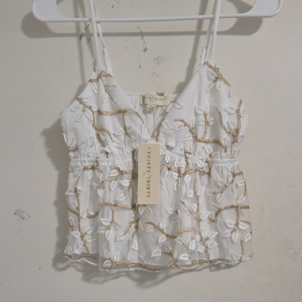Thirty Thirty White Embroidered Spaghetti Strap Camisole